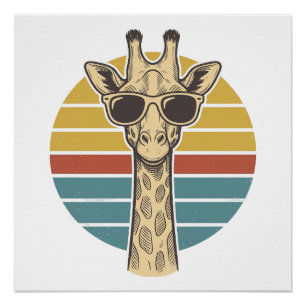 Retrobril Giraffe Zonnebril Retro Zonsondergang Ve Perfect Poster