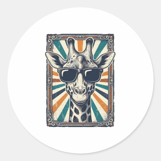Retrobril met giraffemotief ronde sticker (Voorkant)