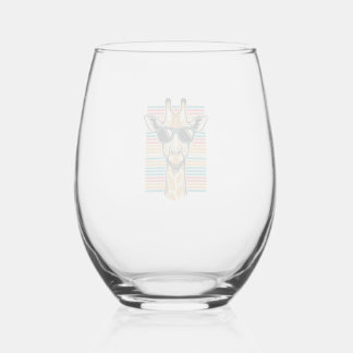Retrobril met giraffendessin en strepen wijnglas zonder voet
