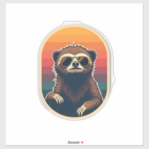 Retrobril voor luiaard Zonsondergang Vectorillustr Sticker