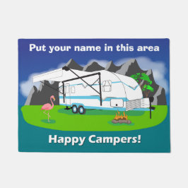 Retrocaraaanhangwagen, blauwgroen, dubbele as, 18  deurmat