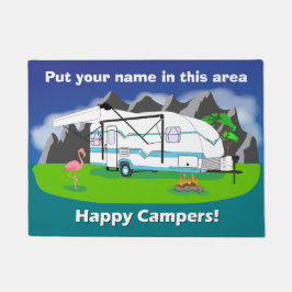 Retrocaraaanhangwagen, blauwgroen, eenassige as, 1 deurmat