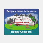 Retrocaravan doormat, rood, tweeassig, 18 x 24 inc deurmat (Voorkant)