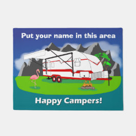 Retrocaravan doormat, rood, tweeassig, 18 x 24 inc deurmat