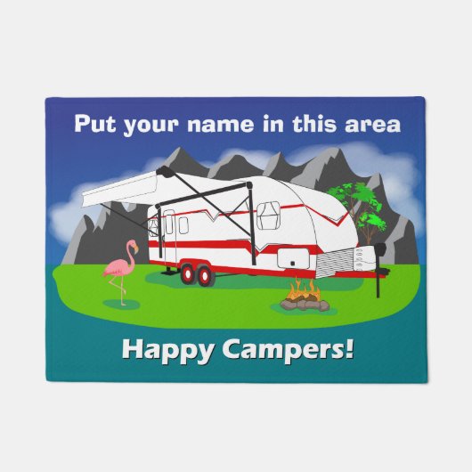 Retrocaravan doormat, rood, tweeassig, 18 x 24 inc deurmat (Voorkant)