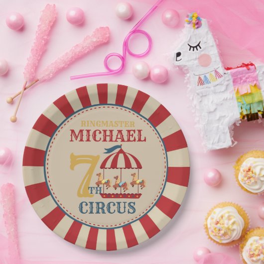 RetroCarrousel Circus Carnaval Verjaardagsfeestje  Papieren Bordje (Feest)