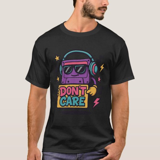 Retrocassette 'Don't Care' Grappig Esthetisch T-sh T-shirt (Voorkant)