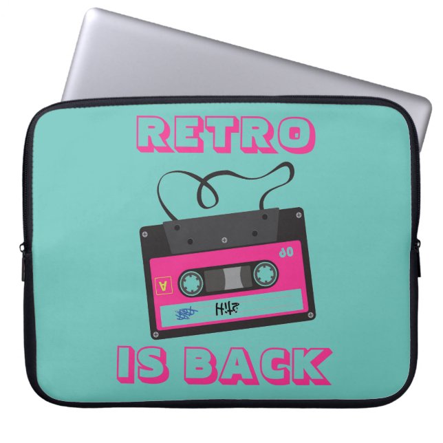 Retrocassetteband  groen roze laptop sleeve (Voorkant)
