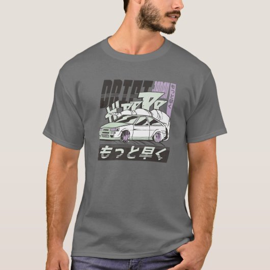 retrocessie Japanse animatracewagen met 90 second T-shirt (Voorkant)