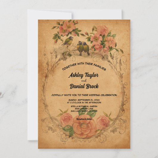  retrocessie Oude Romantische Rustic Wedding Kaart (Voorkant)