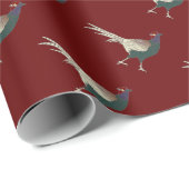 Retrochic fazant bird Merlot red Wrapping Paper Cadeaupapier (Rol Hoek)