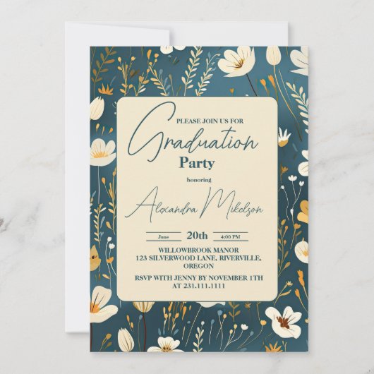 Retrochisch Bloemen Graduatie Partij Kaart (Voorkant)