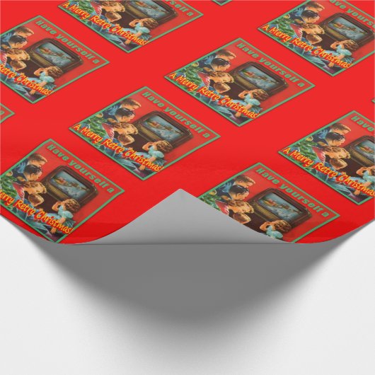 RetroChrsmsTV-glanzend wrapppapier, 2'x6' Roll Cadeaupapier (Hoek)