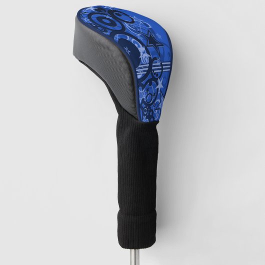Retrocirkels en sterren blauw golfheadcover (Schuin)