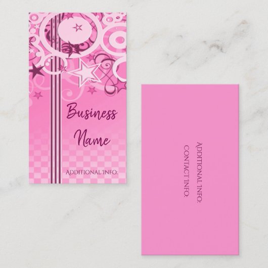 Retrocirkels & sterren Roze Visitekaartje 2 (Voorkant / Achterkant)