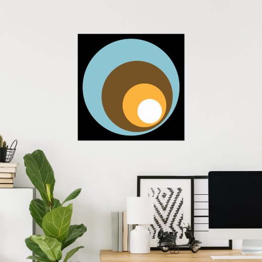 Retrocirkels zwart blauw Oranje en wit Poster (Thuiskantoor)