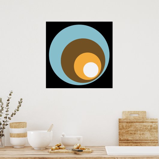 Retrocirkels zwart blauw Oranje en wit Poster (Keuken)