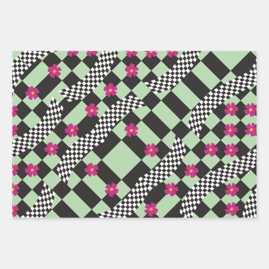 Retrockerboard ontwerp inpakpapier vel (Voorkant 2)