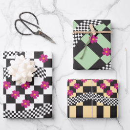 Retrockerboard ontwerp inpakpapier vel