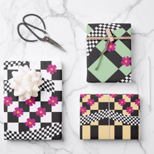 Retrockerboard ontwerp inpakpapier vel (Voorkant)