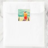 Retrococktailzonnestang Vierkante Sticker (Tas)