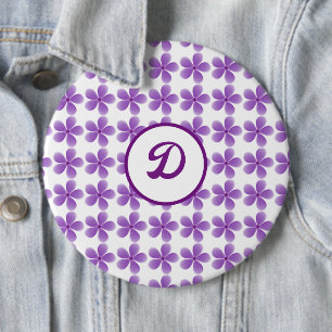 Retrocute paarse bloemenmonogram ronde button 6,0 cm