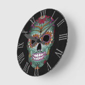 Retrodag van de dode suikerschedel op leder ronde klok (Hoek)