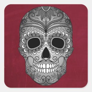 Retrodag van de dode suikerschedel op leder vierkante sticker