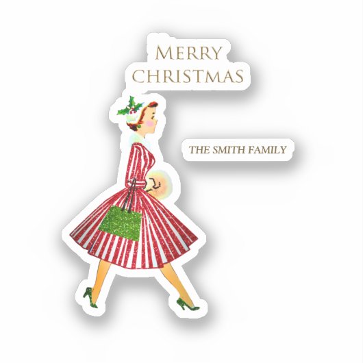 Retrodame en kerst sticker (Voorkant)