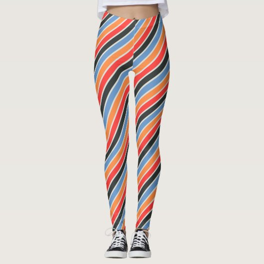 Retrodiagonaal gestreept | Kleurrijke moderne Mode Leggings (Voorkant)