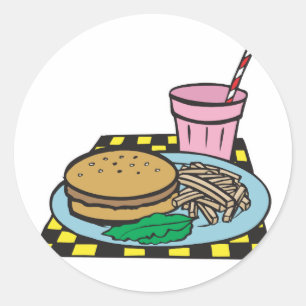 retrodiner fastfoodmaaltijd ronde sticker