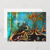 Retroduiker met een metaal duiktoestel octopus briefkaart (Voorkant / Achterkant)
