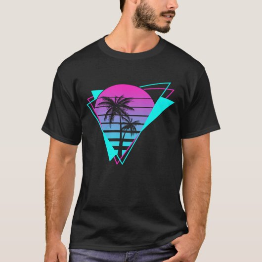 Retroesthetische dampgolven Geometrische palmbomen T-shirt (Voorkant)