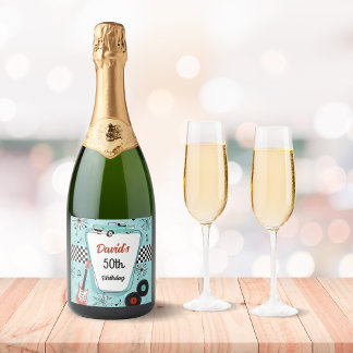Retrofeest jaren 50 sparkling wijnetiket