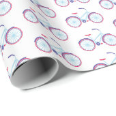 Retrofiets in blauw en rood Pet Cadeaupapier (Rol Hoek)