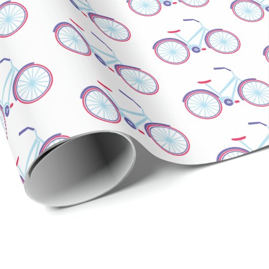 Retrofiets in blauw en rood Pet Cadeaupapier (Rol Hoek)