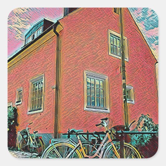 Retrofietskunst Vierkante Sticker (Voorkant)
