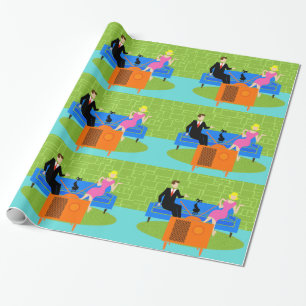 Retrofkoppeling met kattenpapier cadeaupapier