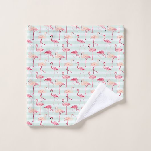Retroflamingos op mintstrips bad handdoek (Wasdoekje)