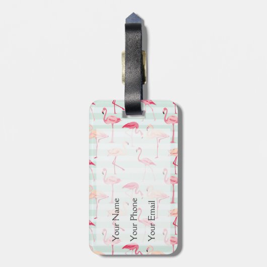 Retroflamingos op mintstrips bagagelabel (Achterkant verticaal)