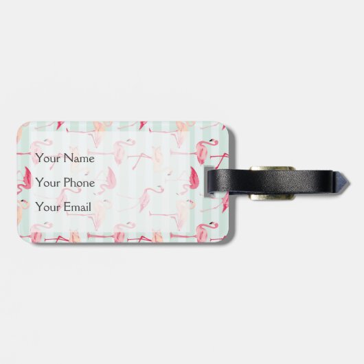 Retroflamingos op mintstrips bagagelabel (Achterkant horizontaal)