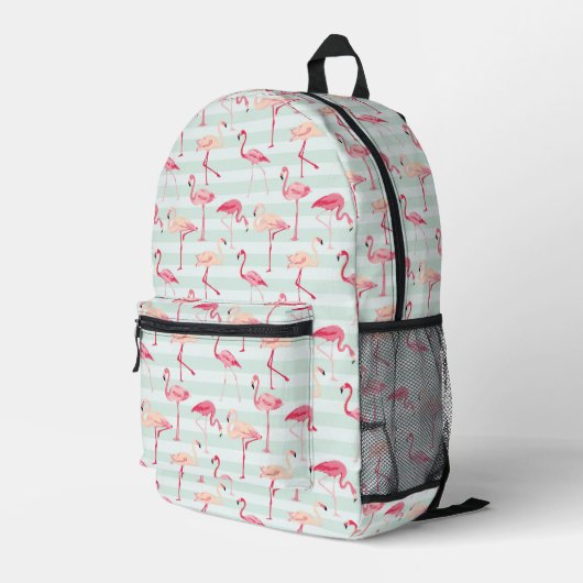 Retroflamingos op mintstrips bedrukte rugzak (Achterkant Hoek Rechts)