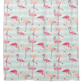 Retroflamingos op mintstrips douchegordijn (Voorkant)