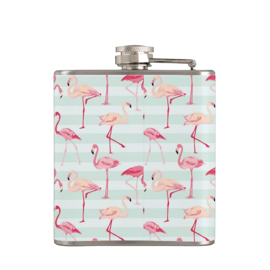 Retroflamingos op mintstrips heupfles (Achterkant)