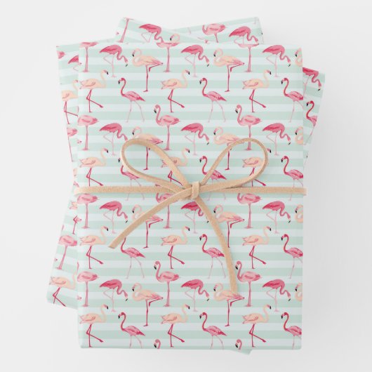 Retroflamingos op mintstrips inpakpapier vel (In situ)