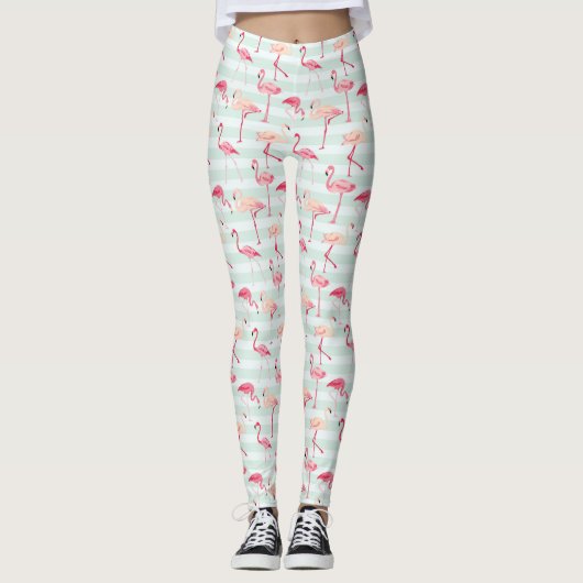 Retroflamingos op mintstrips leggings (Voorkant)