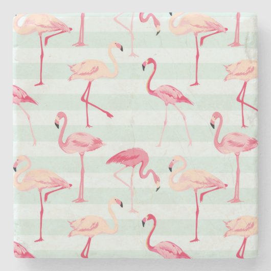 Retroflamingos op mintstrips stenen onderzetter (Voorkant)