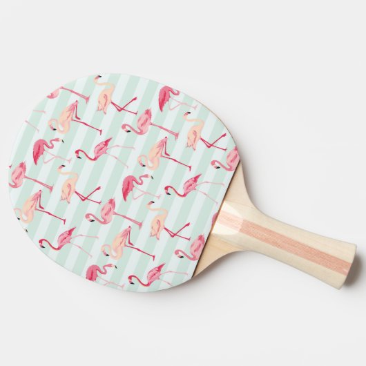 Retroflamingos op mintstrips tafeltennisbatje (Zijkant)