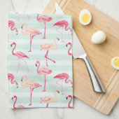 Retroflamingos op mintstrips theedoek (Quarter Fold)