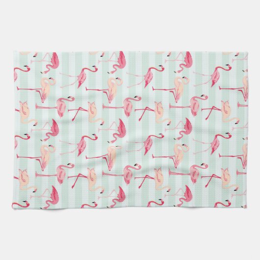 Retroflamingos op mintstrips theedoek (Horizontaal)